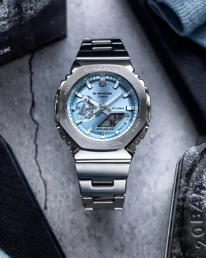 G-Shock GM2110 with silver metal body and bracelet